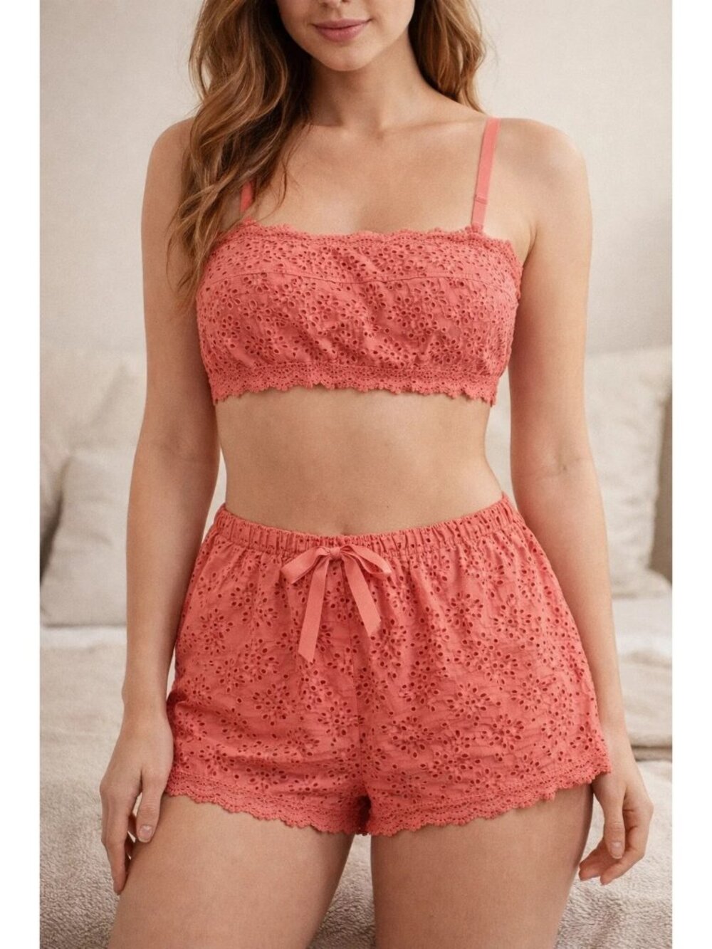 Auden sz SMALL Coral Eyelet Lace Bra Bralette Bandeau Removeable Strap NEW